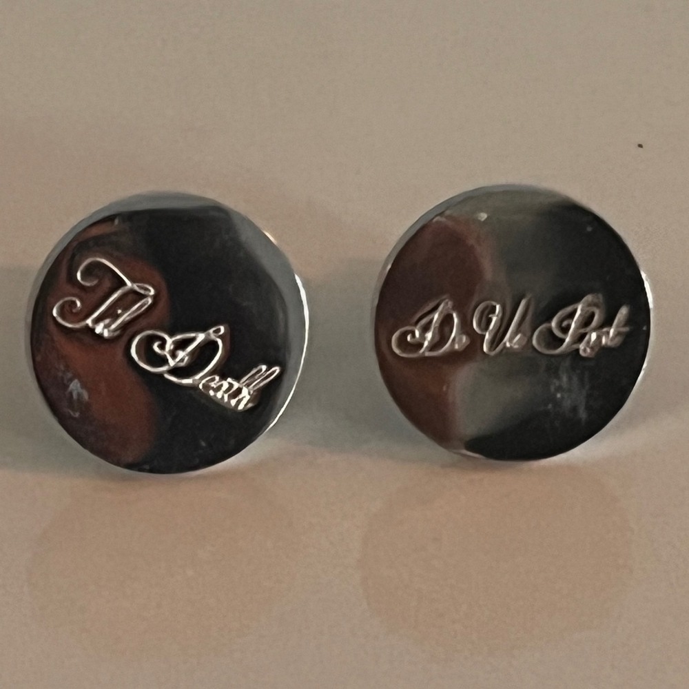 Til Death Do Us Part Silver Tone Round Script Wedding Cufflinks Mens Formalwear